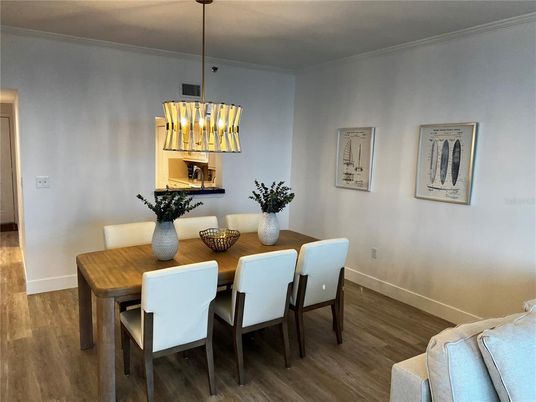 Dining room, Interior, Pendant Lights, Wood Texture Flooring