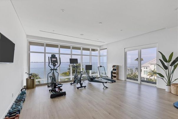 Fitness Equipment, Interior, Recessed Lighting, Water, Wood Texture Flooring