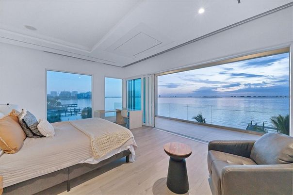 Bedroom, Interior, Recessed Lighting, Water, Wood Texture Flooring
