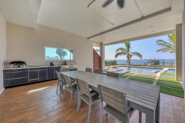 Dining room, Exterior, Interior, Water, Wood Texture Flooring