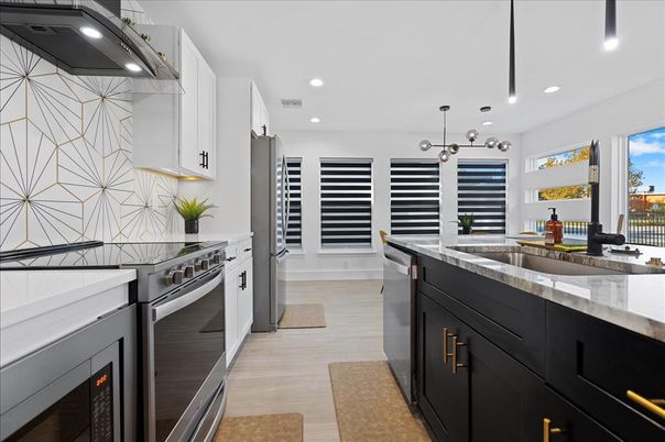 Interior, Kitchen, Pendant Lights, Recessed Lighting, Stainless Steel Appliances