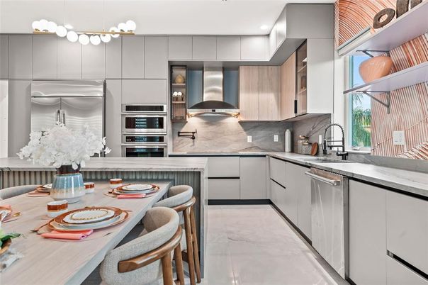 Interior, Kitchen, Marble, Recessed Lighting, Stainless Steel Appliances