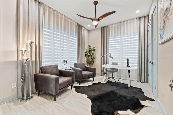 Home Office, Interior, Living room, Recessed Lighting, Wood Texture Flooring