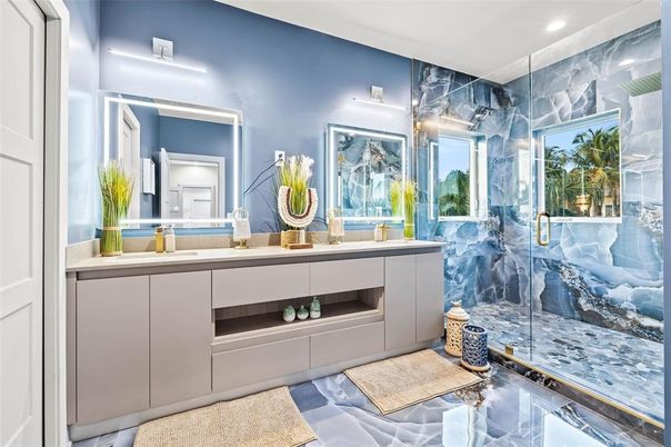 Bathroom, Dual Sink Vanities, Glass Shower, Interior, Recessed Lighting