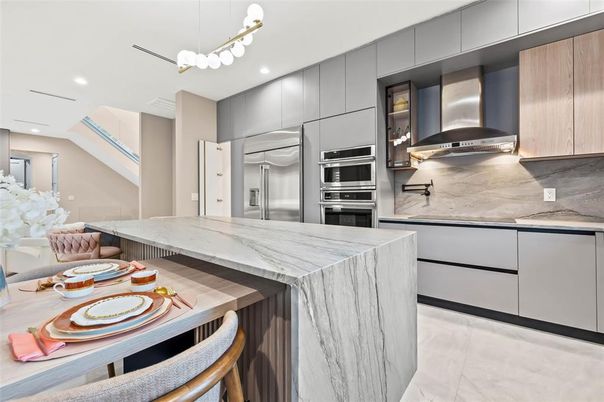 Interior, Kitchen, Marble, Recessed Lighting, Stainless Steel Appliances
