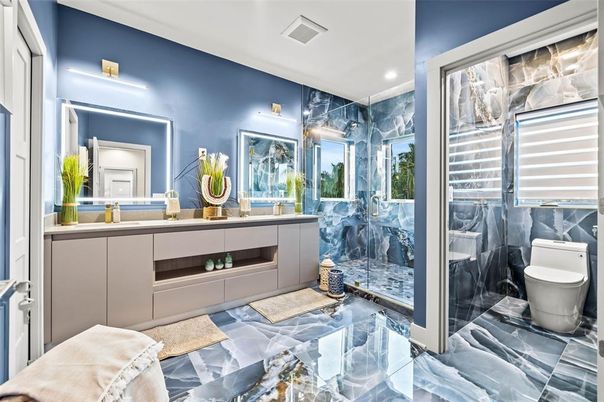 Bathroom, Glass Shower, Interior, Recessed Lighting