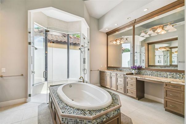 Bathroom, Dual Sink Vanities, Glass Shower, Interior, Recessed Lighting