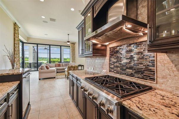 Interior, Kitchen, Living room, Recessed Lighting, Stainless Steel Appliances, Stone Walls