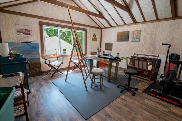 Fitness Equipment, Game Room, Interior, Wooden Beams, Wood Texture Flooring