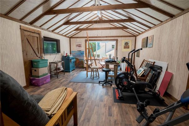 Fitness Equipment, Home Office, Interior, Wooden Beams, Wood Texture Flooring
