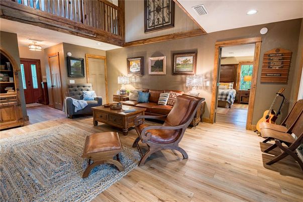 Bedroom, Interior, Living room, Recessed Lighting, Wood Texture Flooring