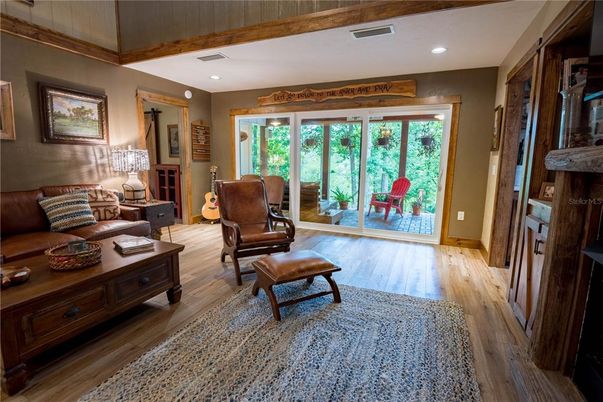Interior, Living room, Recessed Lighting, Wooden Beams, Wood Texture Flooring