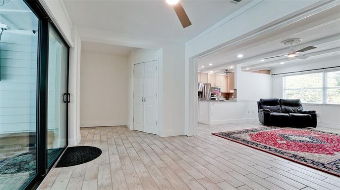 Interior, Kitchen, Recessed Lighting, Wood Texture Flooring