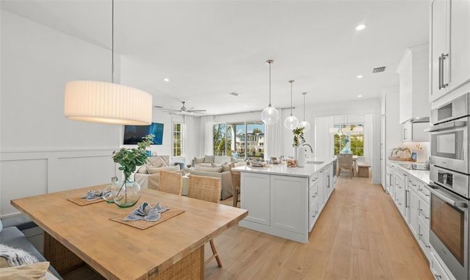 Interior, Kitchen, Living room, Pendant Lights, Recessed Lighting, Stainless Steel Appliances, Wood Texture Flooring
