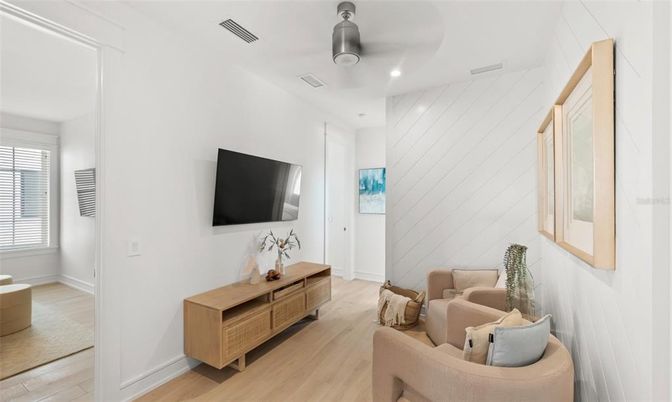 Interior, Living room, Recessed Lighting, Wood Texture Flooring