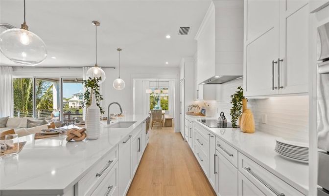 Interior, Kitchen, Living room, Pendant Lights, Recessed Lighting, Stainless Steel Appliances, Wood Texture Flooring