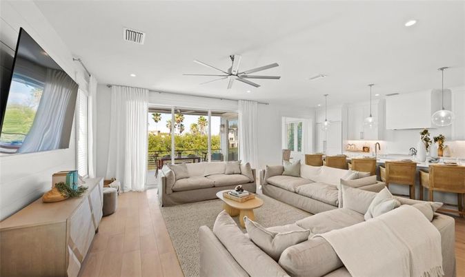 Interior, Kitchen, Living room, Pendant Lights, Recessed Lighting, Wood Texture Flooring