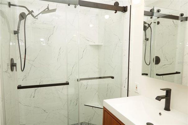 Bathroom, Glass Shower, Interior, Marble Walls