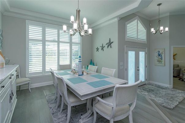 Chandelier, Dining room, Interior, Wood Texture Flooring