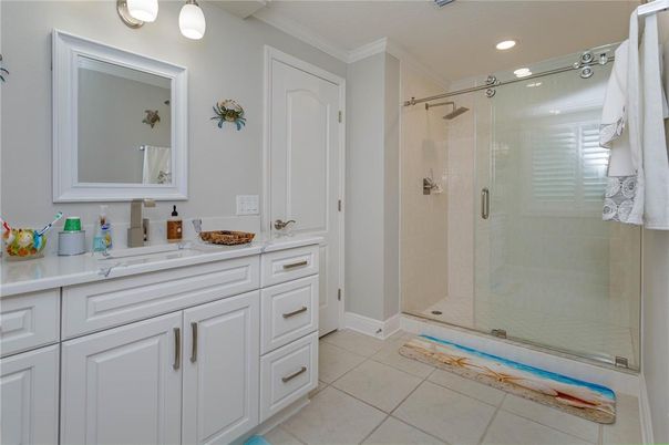 Bathroom, Dual Sink Vanities, Glass Shower, Interior, Recessed Lighting