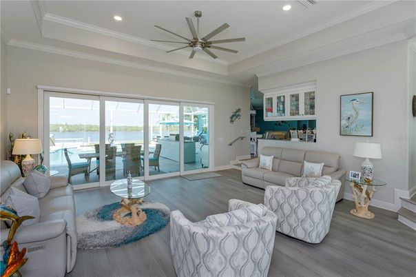 Interior, Living room, Recessed Lighting, Water, Wood Texture Flooring