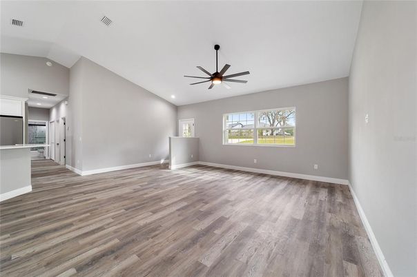 Empty room, Interior, Recessed Lighting, Wood Texture Flooring