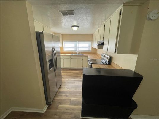 Interior, Kitchen, Stainless Steel Appliances, Wood Texture Flooring