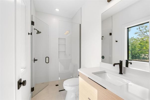 Bathroom, Glass Shower, Interior, Recessed Lighting