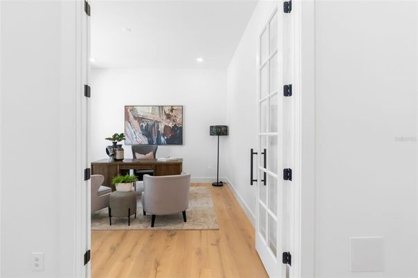 Home Office, Interior, Recessed Lighting, Wood Texture Flooring