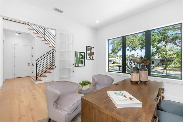 Home Office, Interior, Recessed Lighting, Wood Texture Flooring