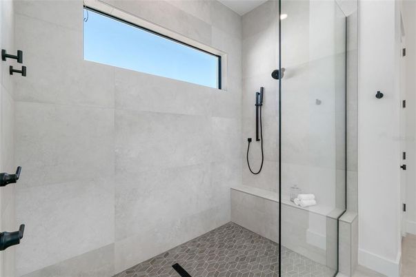 Bathroom, Glass Shower, Interior, Recessed Lighting
