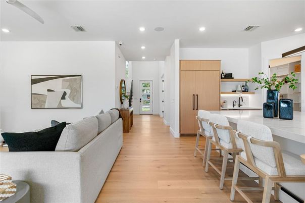 Interior, Living room, Recessed Lighting, Wood Texture Flooring