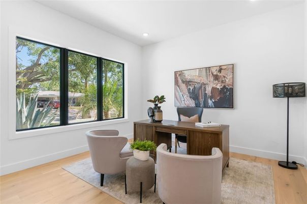 Home Office, Interior, Recessed Lighting, Wood Texture Flooring