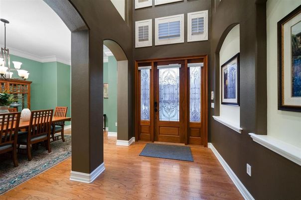 Chandelier, Dining room, Interior, Wood Texture Flooring