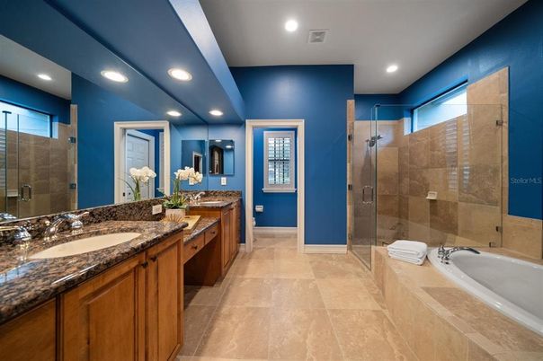 Bathroom, Dual Sink Vanities, Glass Shower, Interior, Recessed Lighting