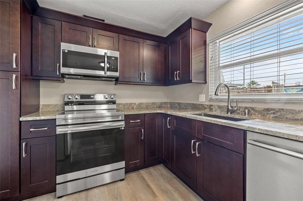 Interior, Kitchen, Stainless Steel Appliances, Wood Texture Flooring