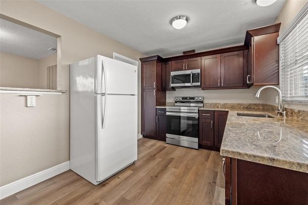 Interior, Kitchen, Stainless Steel Appliances, Wood Texture Flooring