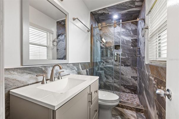 Bathroom, Glass Shower, Interior, Marble Walls