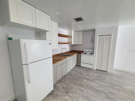 Interior, Kitchen, Recessed Lighting, Wood Texture Flooring