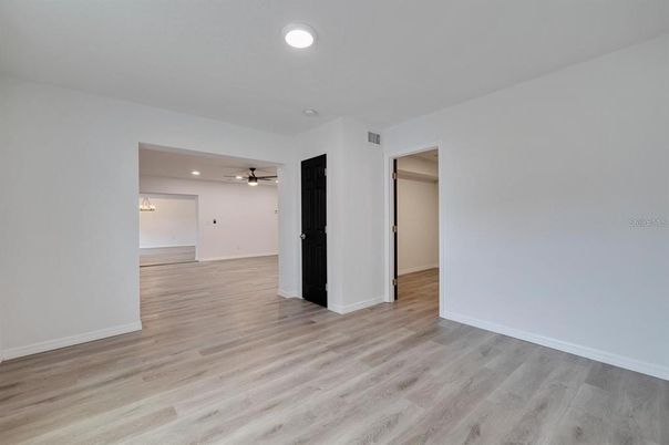 Empty room, Interior, Recessed Lighting, Wood Texture Flooring