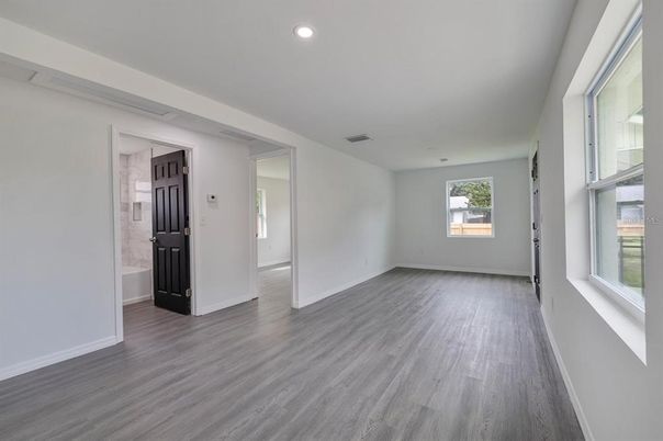 Empty room, Interior, Recessed Lighting, Wood Texture Flooring