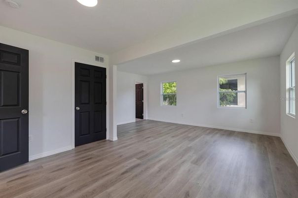 Empty room, Interior, Recessed Lighting, Wood Texture Flooring