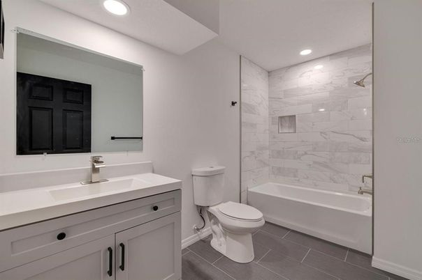 Bathroom, Interior, Marble Walls, Recessed Lighting