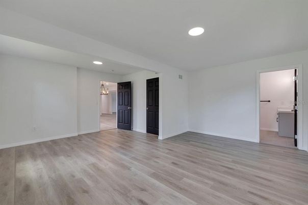 Empty room, Interior, Recessed Lighting, Wood Texture Flooring