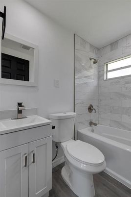 Bathroom, Interior, Marble Walls, Wood Texture Flooring