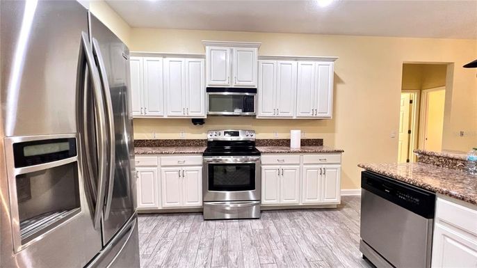 Interior, Kitchen, Stainless Steel Appliances, Wood Texture Flooring