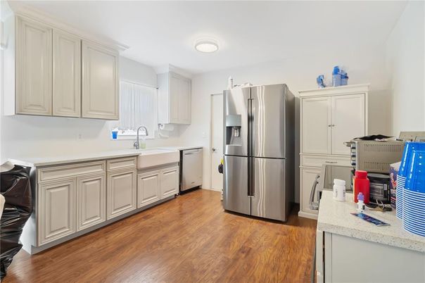 Interior, Kitchen, Stainless Steel Appliances, Wood Texture Flooring