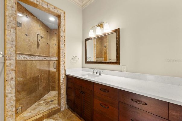 Bathroom, Dual Sink Vanities, Glass Shower, Interior, Recessed Lighting