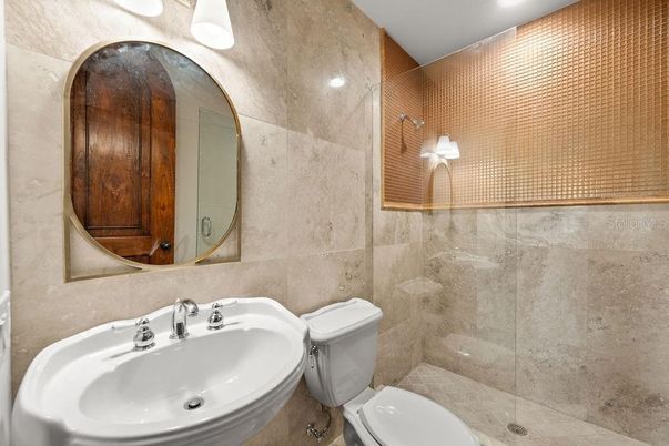 Bathroom, Glass Shower, Interior, Recessed Lighting