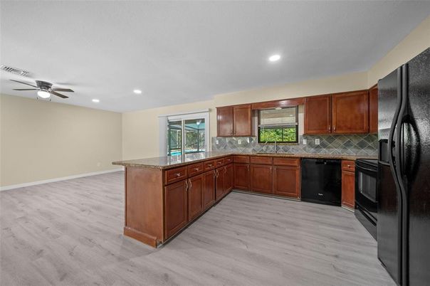 Interior, Kitchen, Recessed Lighting, Wood Texture Flooring